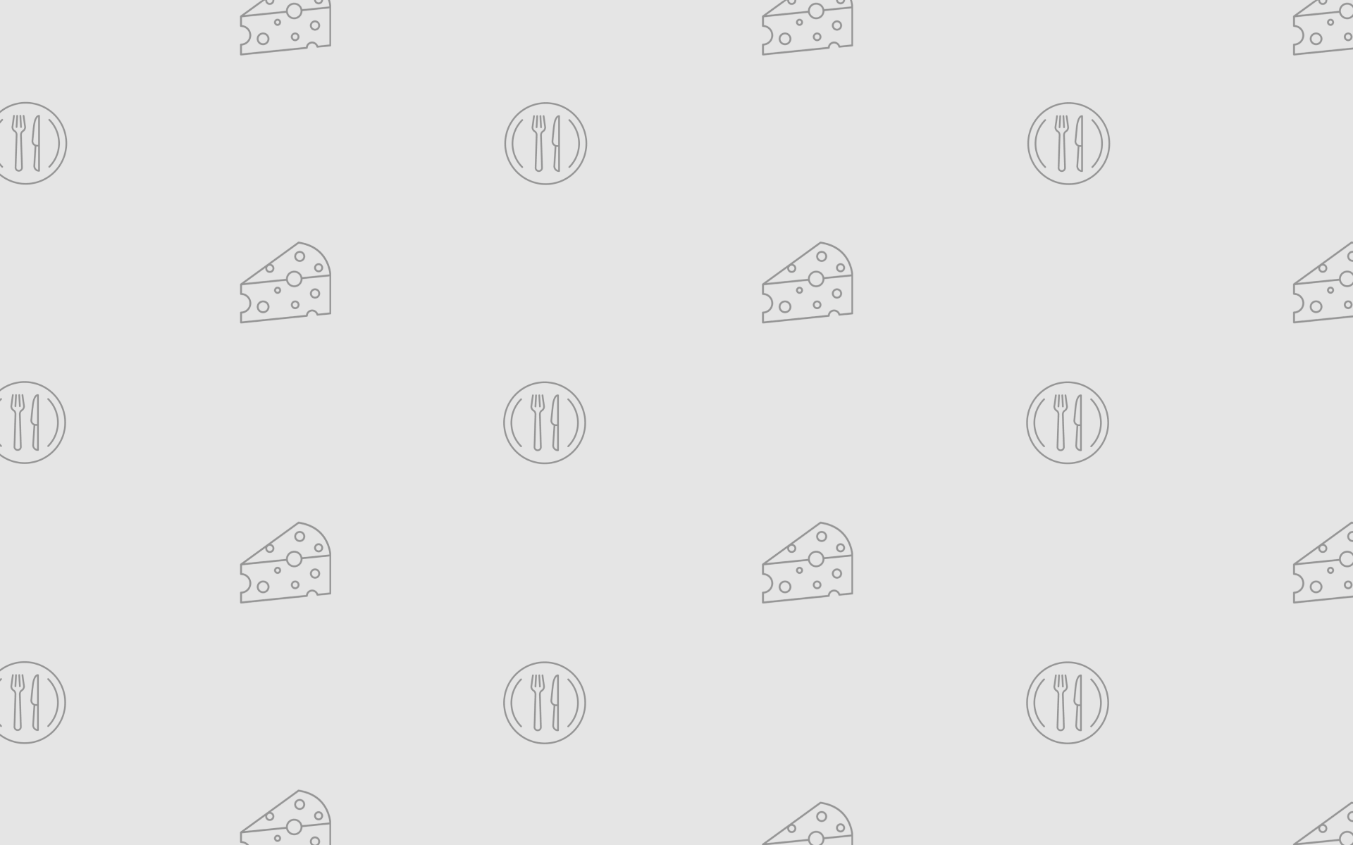 Viele kleine Käse- und Besteck-Icons auf einem hellgrauen Hintergrund
