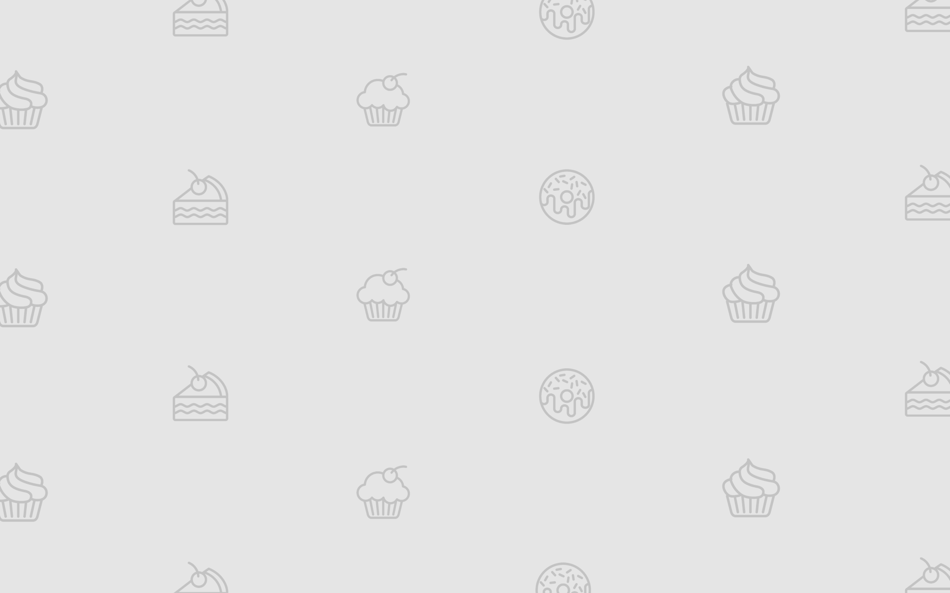 Viele kleine Cupcake-, Muffin-, Donut- und Kuchenstück-Icons auf einem grauen Hintergrund
