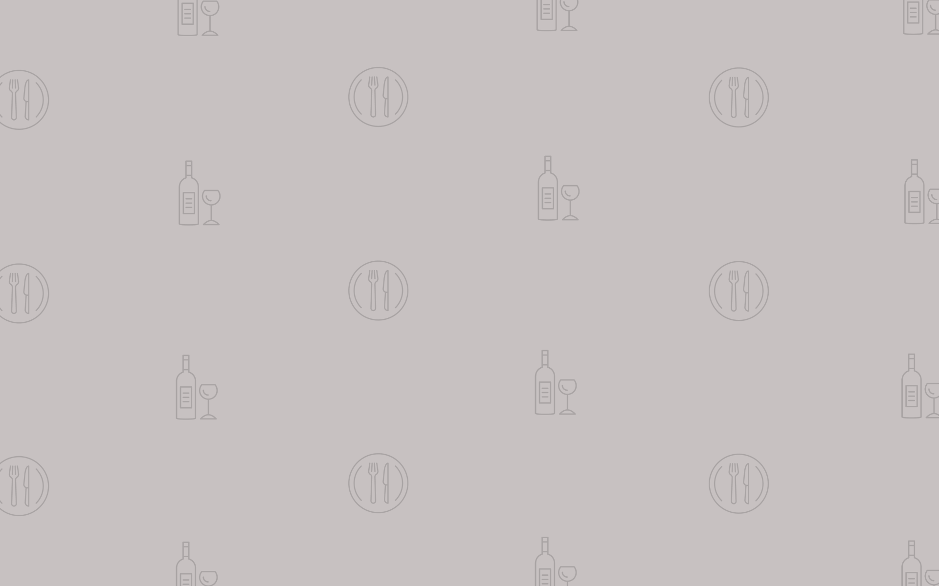 Viele kleine Teller-, Besteck-, Weinflaschen- und Weinglas-Icons auf einem hellgrauen Hintergrund