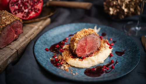 SPAR Mahlzeit! Hirschrückenfilet mit Sellerie-Kartoffel-Püree und Granatapfelkerne