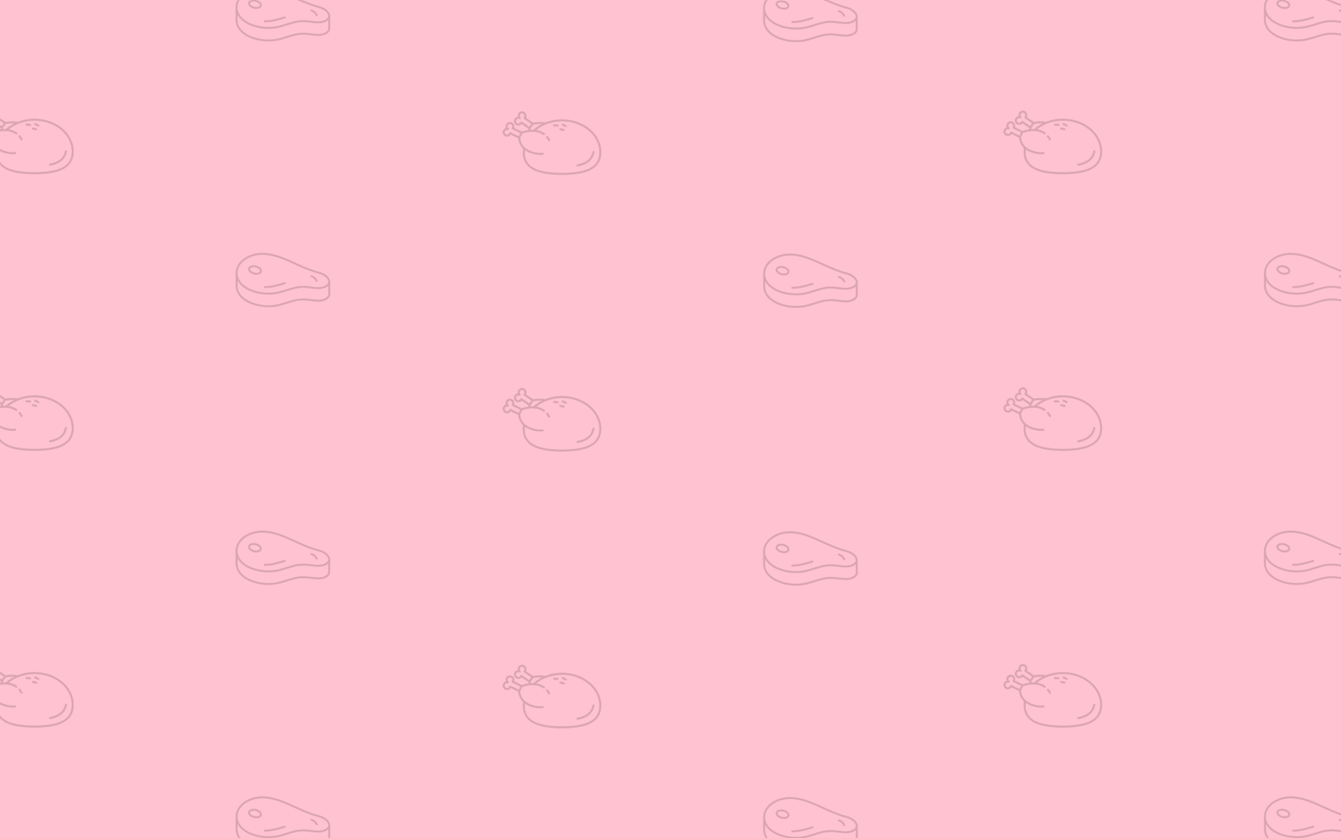 Viele kleine Steak- und Hähnchen-Icons auf einem rosa Hintergrund