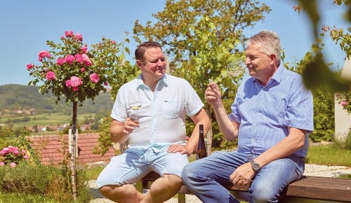 Winzer vom Weingut Dockner in einem sonnigen Weingarten