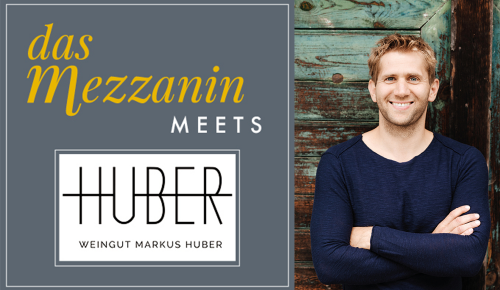 Sujet mit einem Foto von Markus Huber und der Aufschrift "das Mezzanin meets Huber"