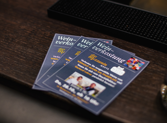 Flyer zu den Verkostungen im Das Mezzanin