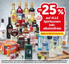 Bis zu -25% auf ALLE Spirituosen inkl. alkoholfreie. Gültig von Mi, 3.6. bis Sa, 6.6.