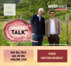 Sujet zum Winzertalk mit der Kellerei Bozen am Do, 26.6. um 20 Uhr Online Live - Hier informieren!