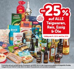 Bis zu -25% auf ALLE Teigwaren, Reis, Essig & Öle. Gültig am Fr, 12.6. und Sa, 13.6.