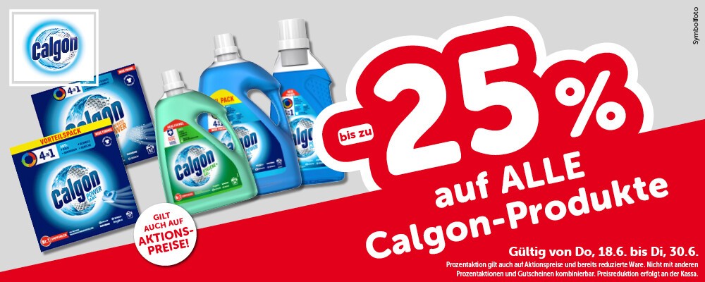 bis zu -25% auf alle Calgon-Produkte. Gültig von Do, 18.6. bis Di, 30.6.