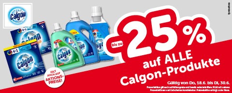bis zu -25% auf alle Calgon-Produkte. Gültig von Do, 18.6. bis Di, 30.6.