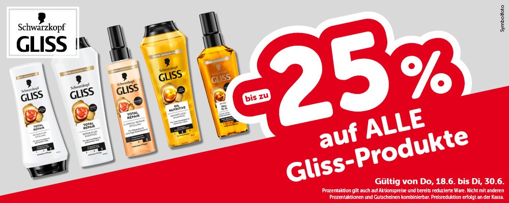 bis zu -25% auf alle Gliss-Produkte. Gültig von Do, 18.6. bis Di, 30.6.