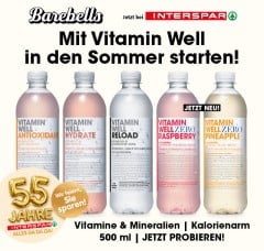 Sujet "Mit Vitamin Well in den Sommer starten!" von Barebells bzgl. des 55 Jahre INTERSPAR-Jubiläums