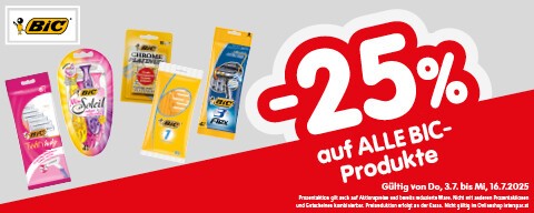 25% auf ALLE BIC-Produkte. Gültig von Do, 3.7. bis Mi, 16.7.