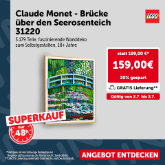Superkauf: Claude Monet - Brücke über den Seerosenteich 31220: 3.179 Teile, faszinierende Wanddeko zum Selbstgestalten, 18+ Jahre, statt 199,00 € nur 159,00 €. Gültig von 2.7. bis 3.7.