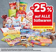 bis zu -25% auf alle Süßwaren. Gültig am Fr, 10.7. und Sa, 11..7.