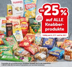 Bis zu -25% auf ALLE Knabberprodukte. Gültig am Fr, 17.7. und Sa, 18.7.