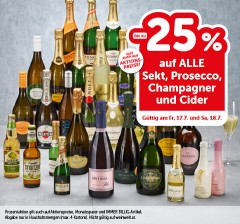 Bis zu -25% auf ALLE Sekt, Prosecco, Champagner und Cider. Gültig am Fr, 17.7. und Sa, 18.7.