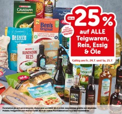 bis zu -25% auf alle Teigwaren, Reis, Essig & Öle. Gültig am Fr, 24.7. und Sa, 25.7.