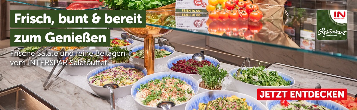 Frisch, bunt & bereit zum Genießen. Frische Salate und feine Beilagen von INTERSPAR-Salatbuffet. Jetzt entdecken!