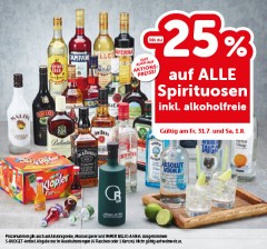 bis zu -25% auf alle Spirituosen inkl. alkoholfreie. Gültig am Fr, 31.7. und Sa, 1.8.