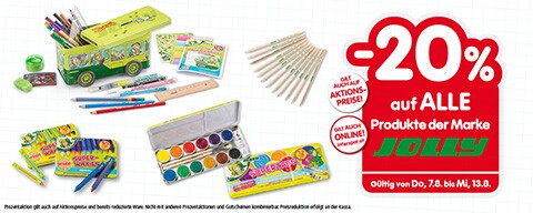 20% auf ALLE Produte der Marke Jolly. Gültig von Do, 7.8. bis Mi, 13.8.