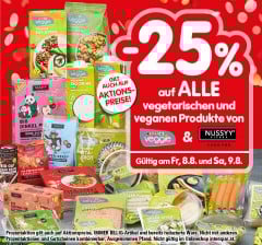 25% auf ALLE vegetarischen und veganen Produkte von SPAR Veggie und Nussyy. Gültig am Fr, 8.8. und Sa, 9.8.