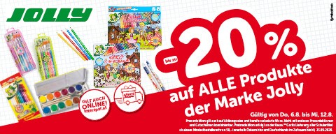 bis zu -20% auf alle Produkte der Marke Jolly. Gültig von Do, 6.8. bis Mi, 12.8.