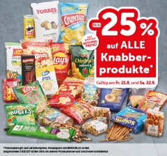 Bis zu -25% auf ALLE Knabberprodukte. Gültig am Fr, 21.8. und Sa, 22.8.