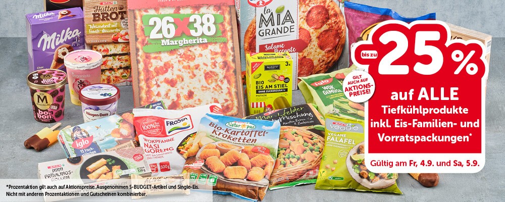 Bis zu 25% auf ALLE Tiefkühlprodukte inkl. Eis-Familien- und Vorratspackungen