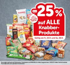 Bis zu -25% auf ALLE Knabberprodukte. Gültig am Fr, 25.9. und Sa, 26.9.
