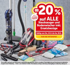 Bis zu -20% auf ALLE Staubsauger und Bodenwischer inkl. Ersatzbezüge. Gültig von Do, 24.9. bis 29.9.