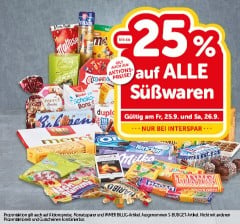 Bis zu -25% auf ALLE Süßwaren. Gültig am Fr, 25.9. und Sa, 26.9.