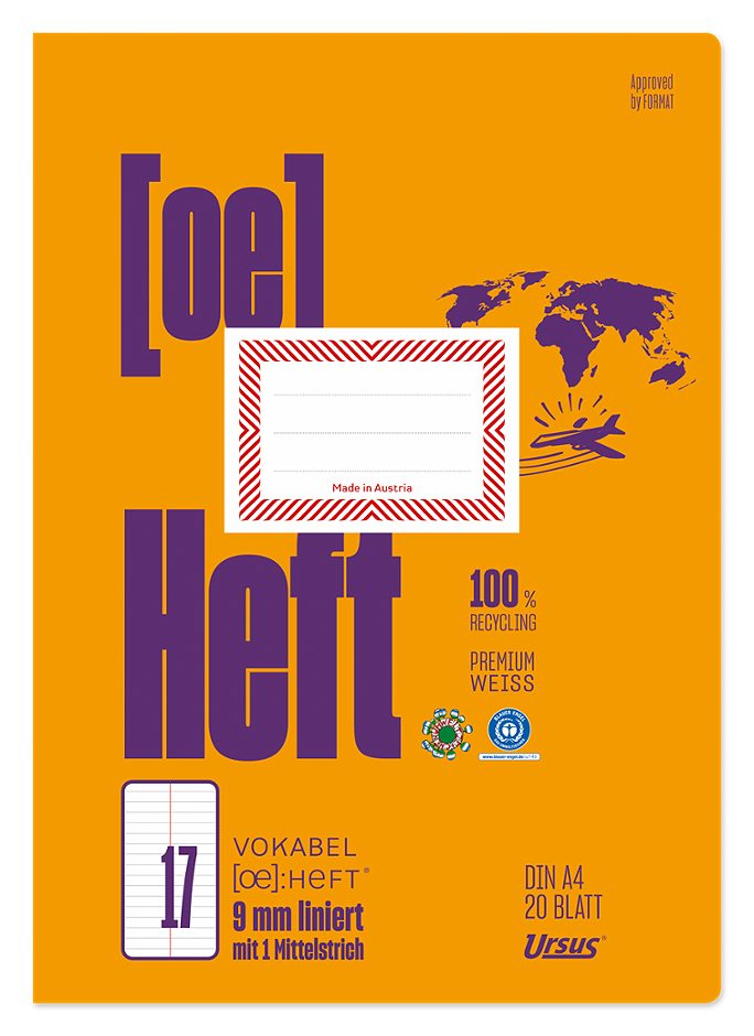 Ursus OE Heft OE.17 Vokabelheft A4, liniert, mit Mittelstrich, 20 Blatt