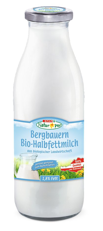 SPAR Natur*pur Bergbauern Bio-Halbfettmilch länger frisch 1,8% Fett 1 L MEHRWEG