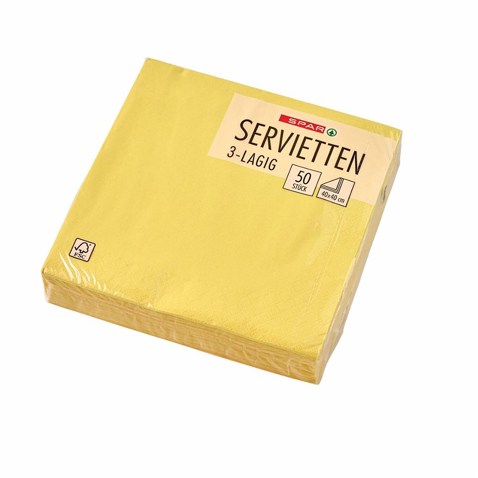 SPAR Servietten 40x40cm 3-lagig / 40x40 cm / gelb 50 Stück