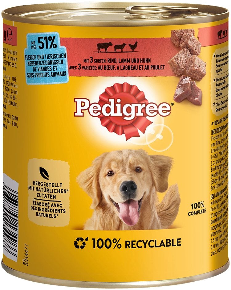 Pedigree Hundenahrung Rind, Lamm und Huhn 800 G