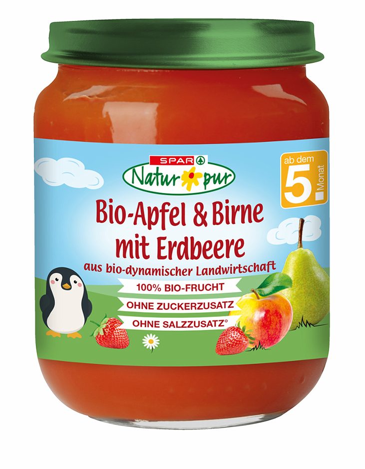 SPAR Natur*pur Bio-Apfel & Birne mit Erdbeere 190 G