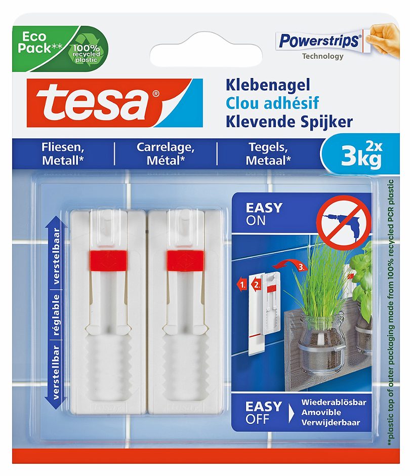 Tesa Klebenagel verstellbar für Fliesen & Metall 2x3kg