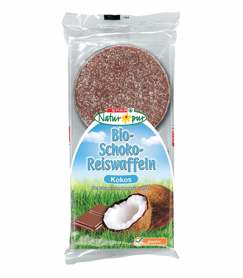 SPAR Natur*pur Bio-Schoko-Reiswaffeln Kokos 6 Stück 100 G