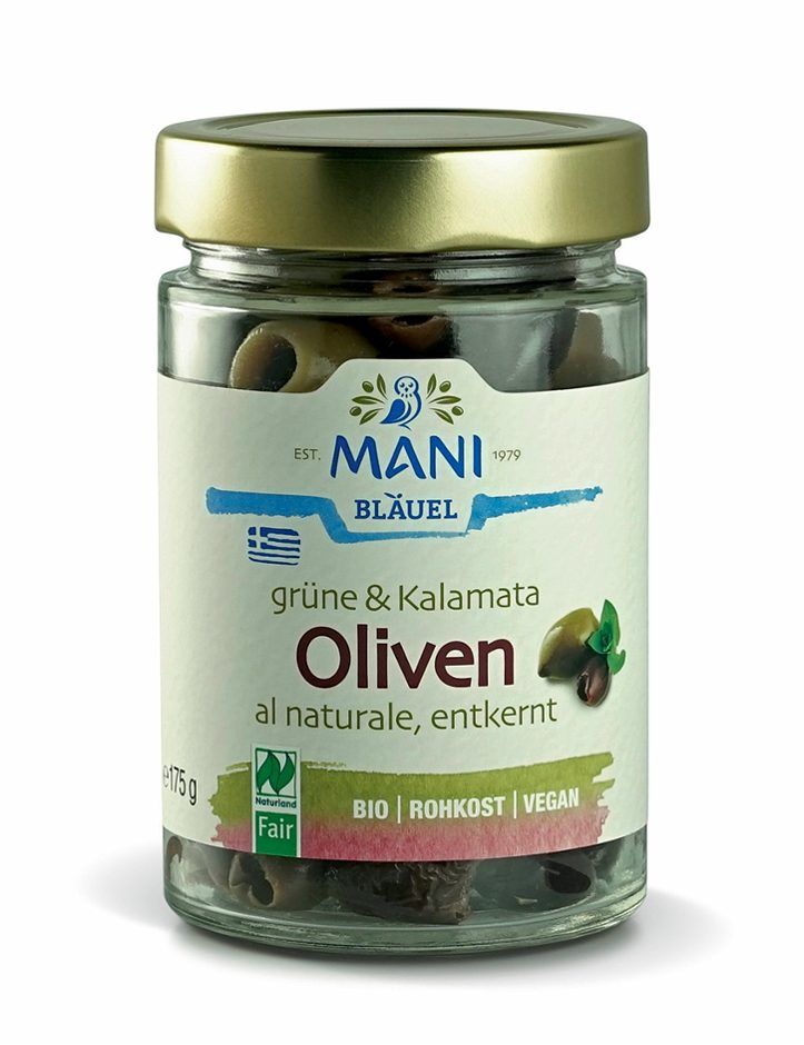 Mani Grüne & Kalamata Oliven Bio 175 G
