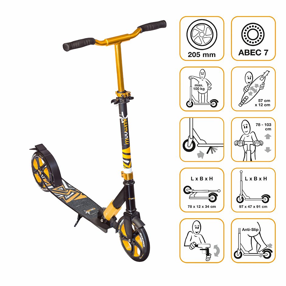 Muuwmi Aluminium Scooter Deluxe 205 mm, Gold