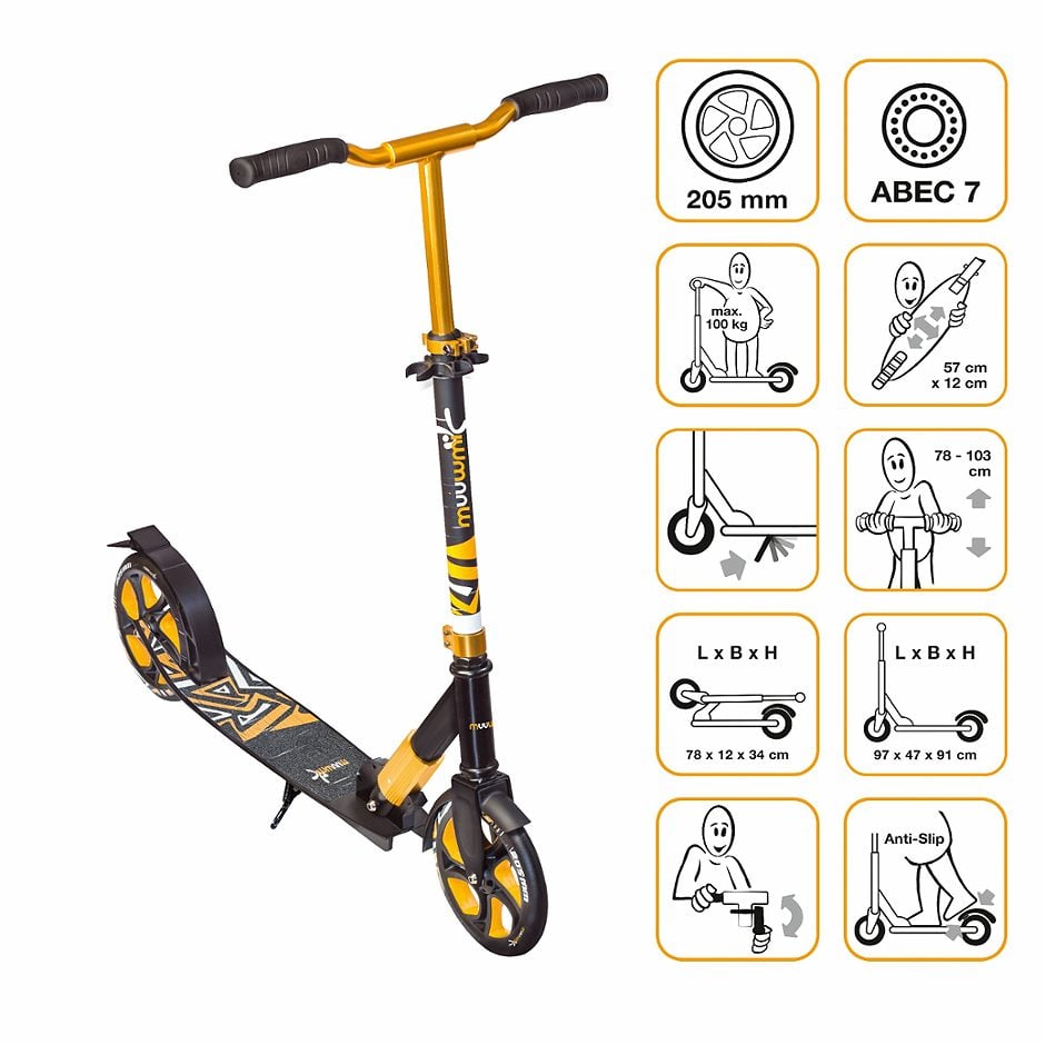 Muuwmi Aluminium Scooter Deluxe 205 mm, Gold