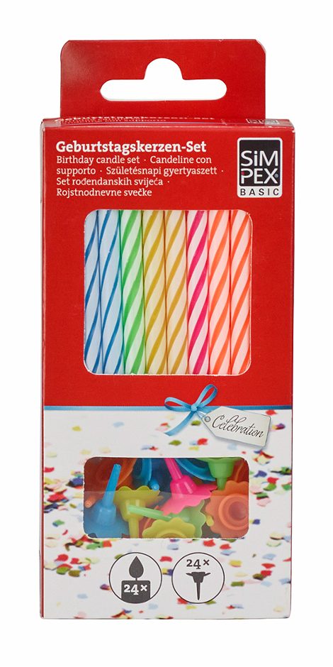 SIMPEX BASIC Celebration Geburtstagskerzen bunt 24 Stück
