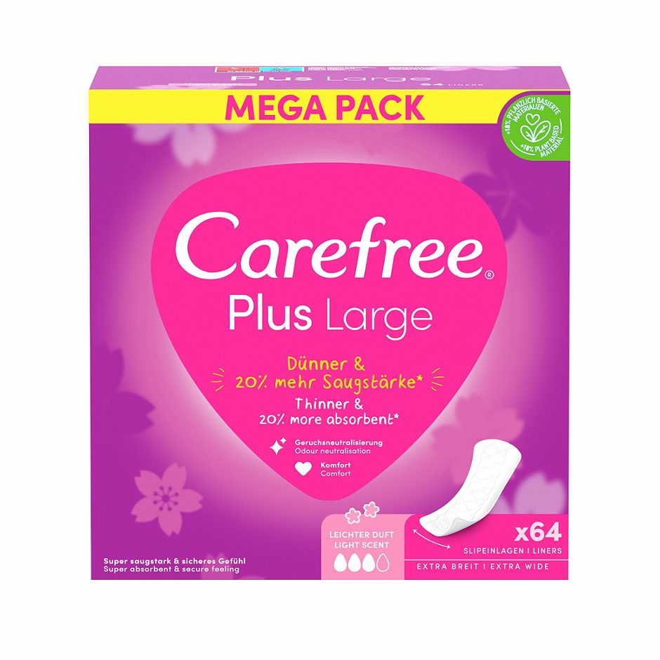 Carefree Plus Large Slipeinlagen Extra Breit / leichter Duft 64 Stück