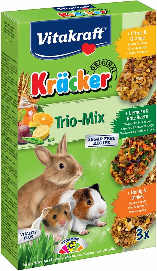 Vitakraft Kräcker Knabberstangen für Nager Trio-Mix/Gemüse 3 Stück 168 G