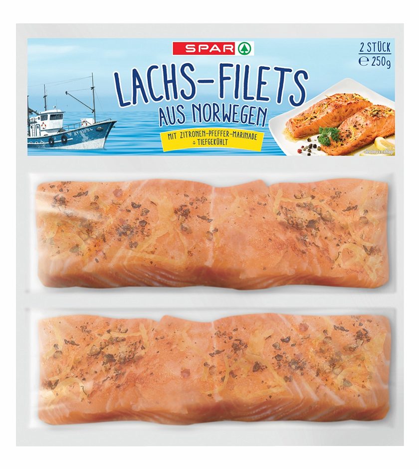 SPAR Lachs-Filets mit Zitronen-Pfeffer-Marinade 2 Stück 250 G