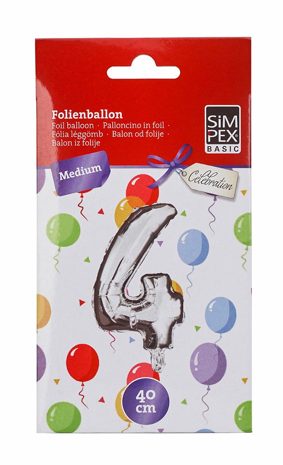 SIMPEX BASIC Celebration Folienballon "4" silber 40 cm