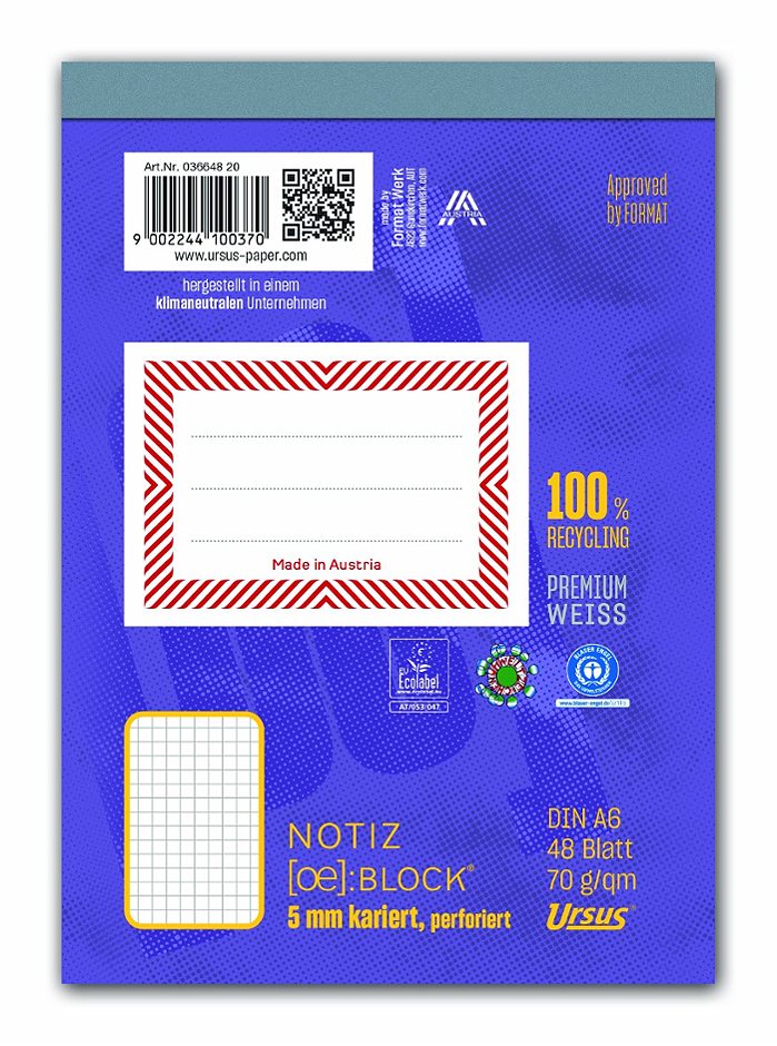Ursus OE Notizblock A6 kariert 48 Blatt A6 kariert, 48 Blatt