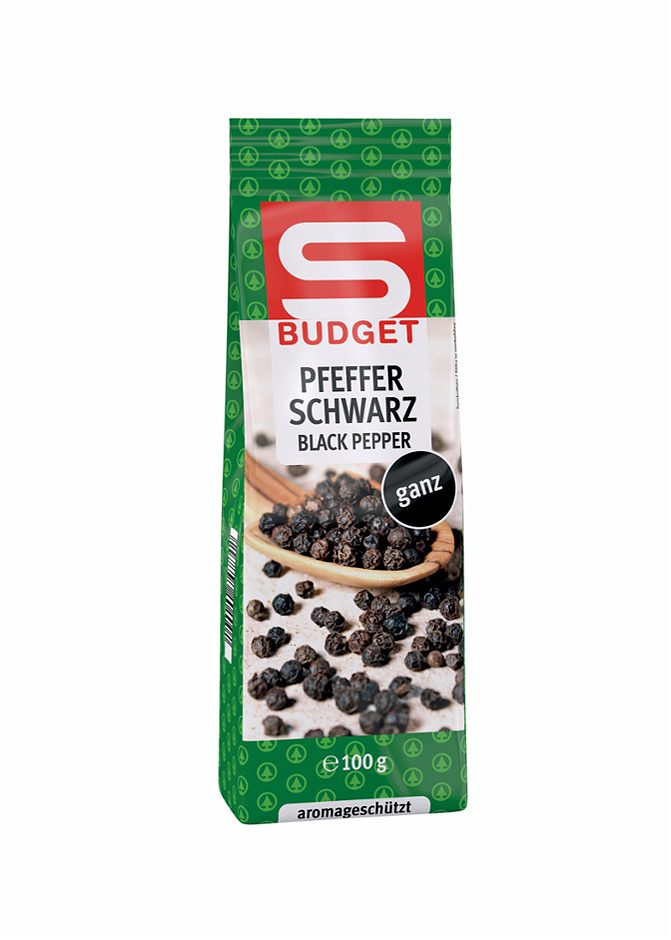 S-BUDGET Pfeffer schwarz ganz 100g
