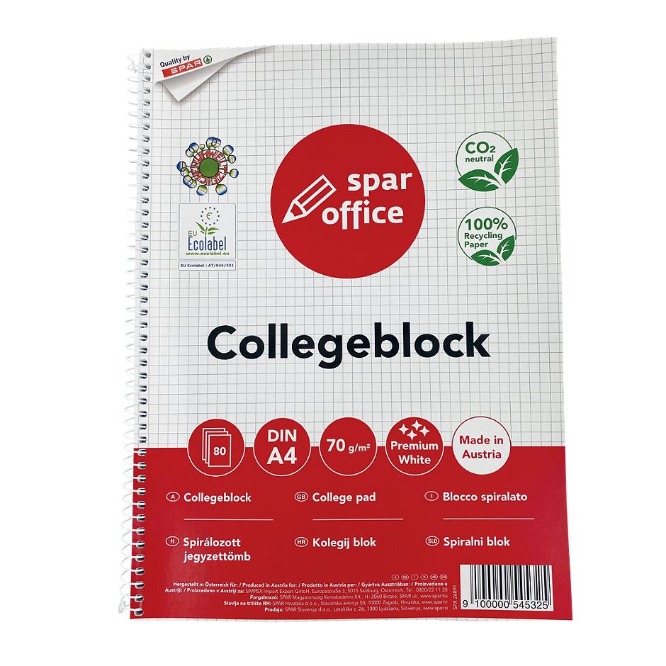 SPAR office Collegeblock A4 kariert 80 Blatt
