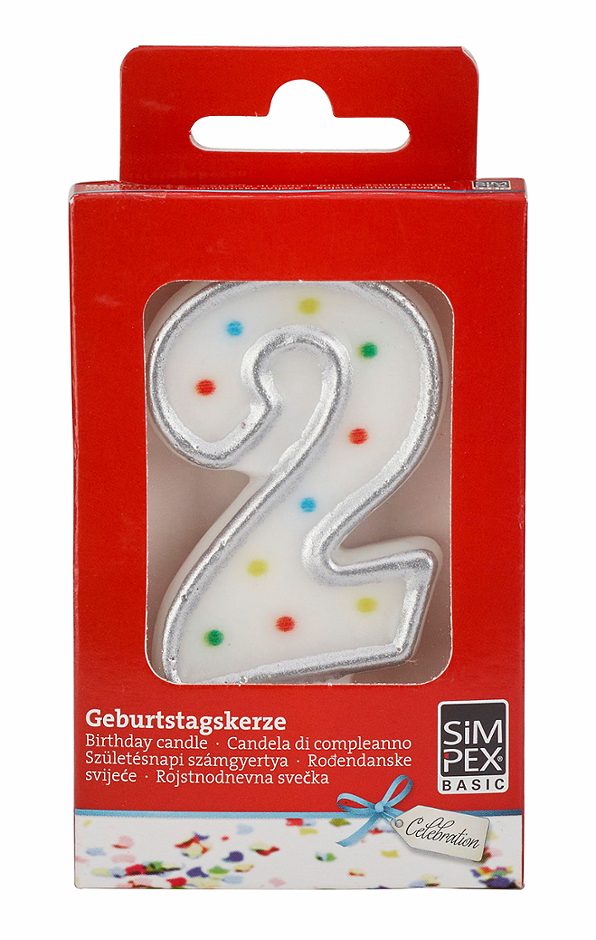 SIMPEX BASIC Celebration Zahlenkerze 2 mit Halter